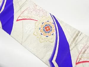 リサイクル　華文に花唐草・亀甲模様織出し袋帯